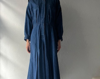 liz claiborne denim dress Liz Claiborne Denim Western Dress Womens 10 Blue Jean Cowgirl Vintage Maxi Long