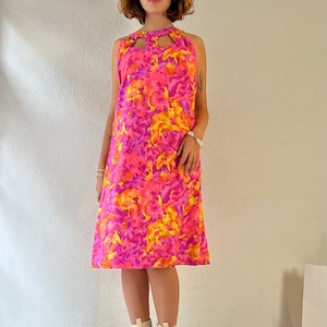 70s Handmade Pink Water Color Cut Out Dress / Medium