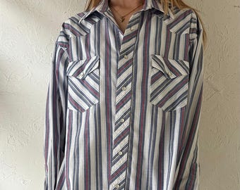 Y2k 'Wrangler' Striped Pearl Snap Shirt / Large