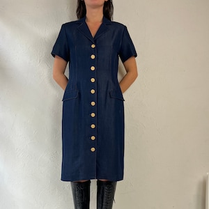 Navy blue button down dress top