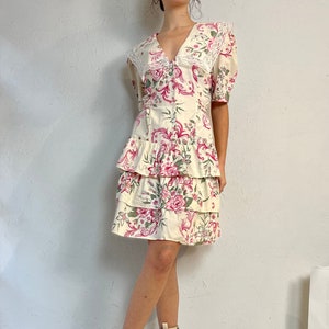 90s Floral Print Collared Cotton Mini Dress / Medium
