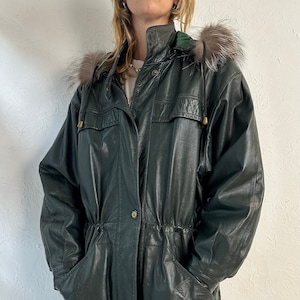Y2k 'New Trend' Grüne Leder Kordeljacke / Medium