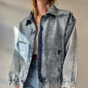 90s &#39;Blk Bok&#39; Acid Wash Denim Jacket / Small