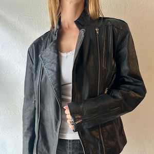 90s ‘Wilsons’ Black Leather Moto Jacket / Medium