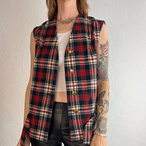 80s Handmade Plaid Wool Vest / Medium