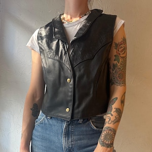 Zwart leren &#39;Protech&#39;-vest uit de jaren 90 / medium