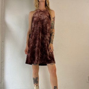 90s &#39;Delane&#39; Made in USA Deadstock Brown Velvet Halter Neck Mini Dress / Large