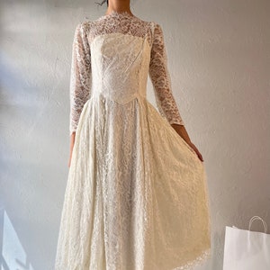 Vintage Handmade White Lace Wedding Dress / Small