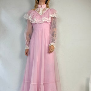 Vintage 1970s Pink Cottage Core Maxi Dress / Union Made / Small