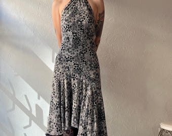 Y2k 'Citrine' formele maxi-halterjurk met bloemen / klein
