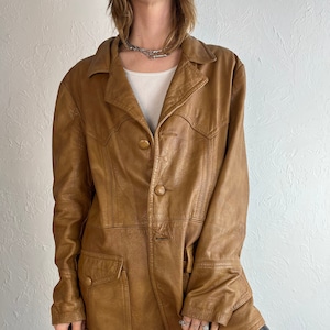80s &#39;Symax&#39; Brown Leather Jacket / Medium