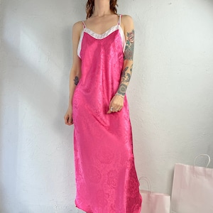 90s &#39;Vanity Fair&#39; Hot Pink Tank Slip Maxi Dress / Medium