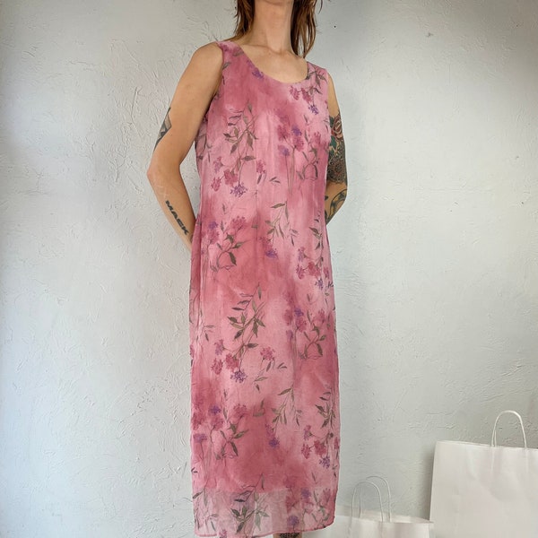 Y2K 'K Petite' Pink Sleeveless Crinkle Maxi Dress / Medium