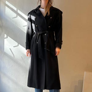 90s ‘Hilary Radley’ Black Wool Trench Coat / Medium