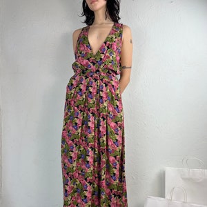 90s &quot;R.J. Stevens&quot; Black Floral Maxi Dress / Small