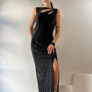 80s 'Nu Mode' Black Sparkly Cut Out Evening Dress / Medium image 1