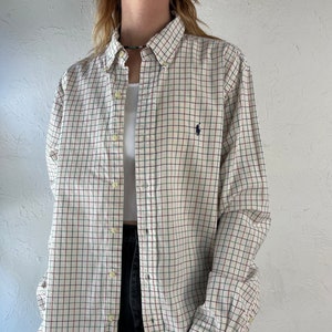 Y2k 'Ralph Lauren' White Check Button Up Mens Dress Shirt / Large image 1