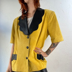 90s &#39;Danier&#39; Yellow Leather Short Sleeve Jacket / Large