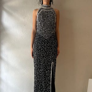 90s ‘Laurence Kagar’ Black Beaded Gown / Large