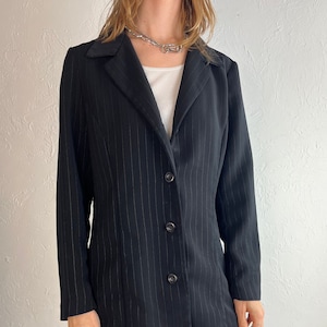 90s &#39;Jessica&#39; Black Pinstripe Blazer Jacket / Medium