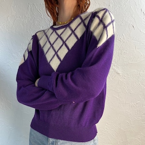 90s &#39;Personal&#39; Purple V Neck Knit Sweater / Small