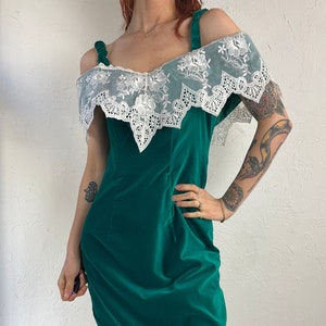 80s 90s Green Velvet Evening Dress / Small