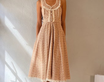70s 'Gunne Sax' Pink Cotton Floral Cottage Core Summer Peasant Dress / Small /