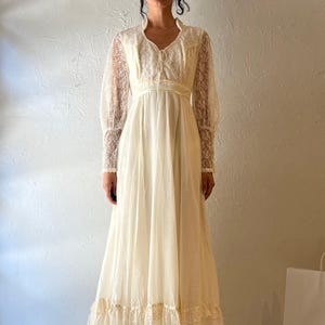 70s ‘JS’ Cream Lace Long Sleeve Dress / Small