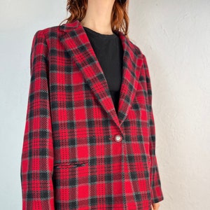 Red and black plaid blazer best sale women's