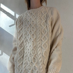 Vintage Cream Cable Knit Fishermans Sweater / Large