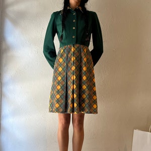 70s &#39;Pacemaker&#39; Green Long Sleeve Knit Dress / Union Made / Small
