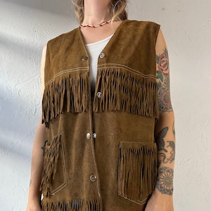 Vintage Suede Leather Western Fringe Vest / Medium