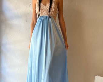 80er 'Van Realt' Blaues Spitzen Lingerie Slip Dress / Small