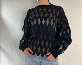 90s 'Jonathan Bryan' Diamond Acrylic Knit Sweater / Medium