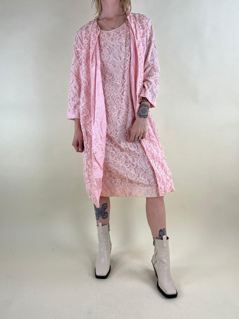 60s Pink Lace Two-Piece Dress and Coat Set / Small Medium image 3