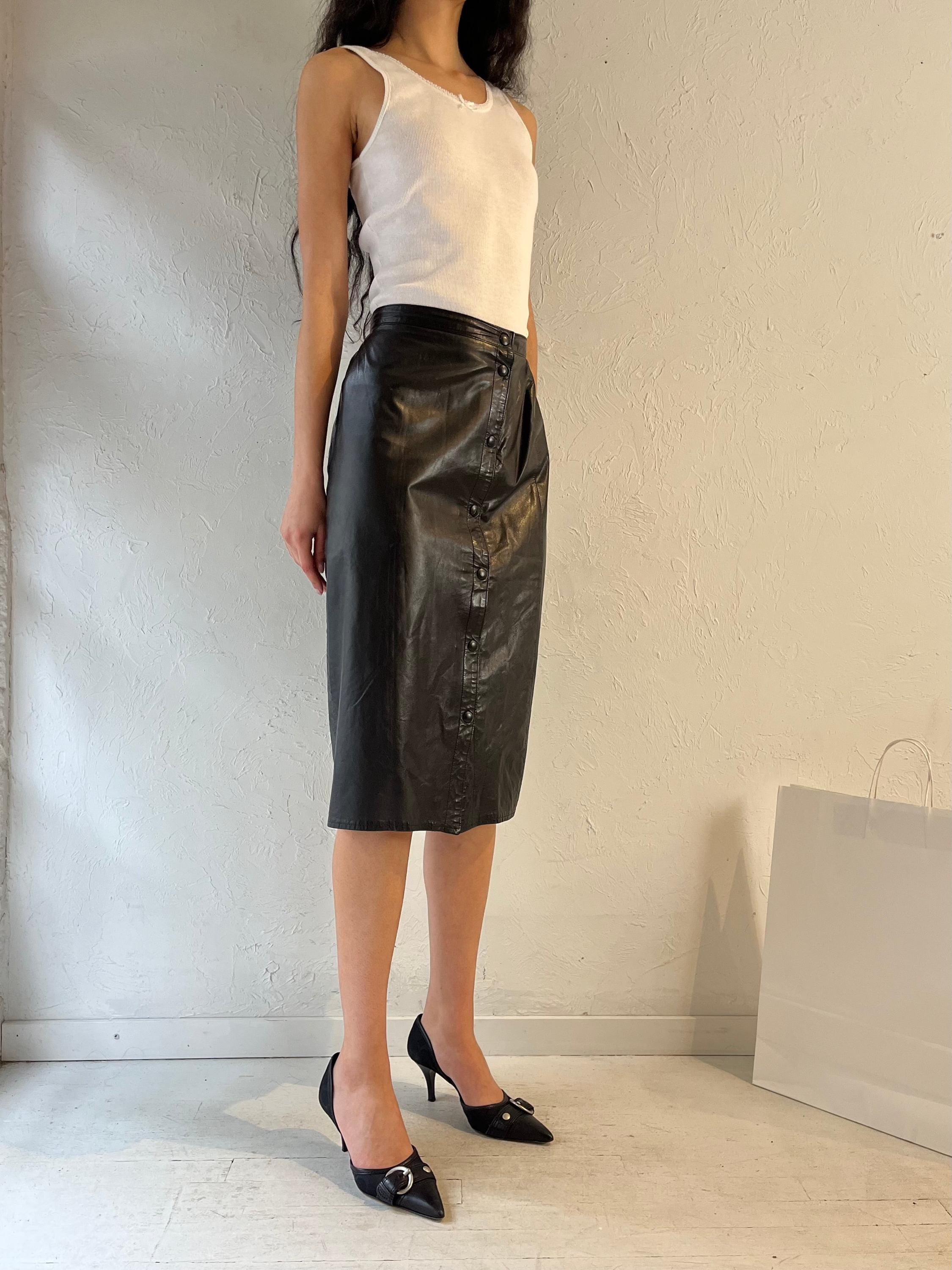 90s Black Leather Pencil Skirt / Small - Etsy