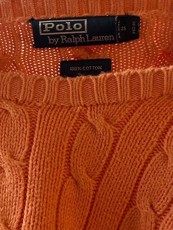 90s 'ralph Lauren' Orange Cable Knit Cotton Sweater / Large - Etsy