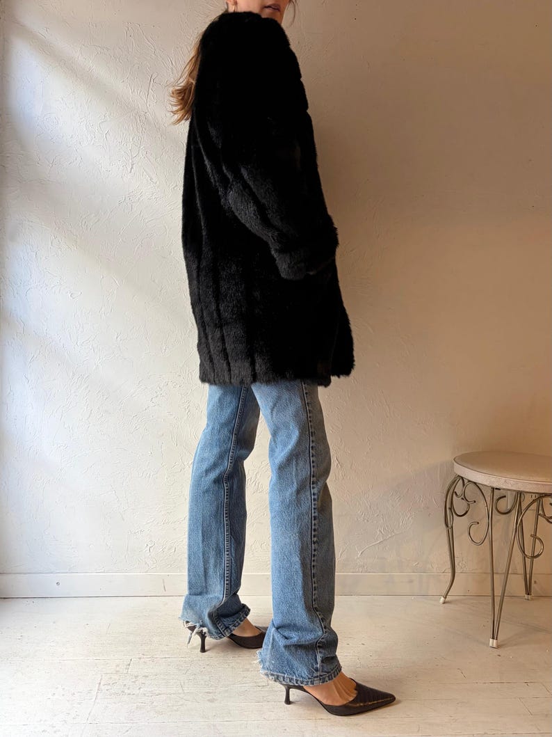 90s 'Dennis Basso' Black Faux Fur Jacket / XS