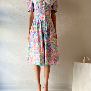 90s ‘Joni Blair’ Collared Floral Midi Dress / Small