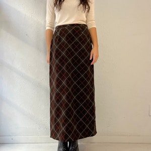 90s 'Annex' Brown Plaid Maxi Skirt / Medium