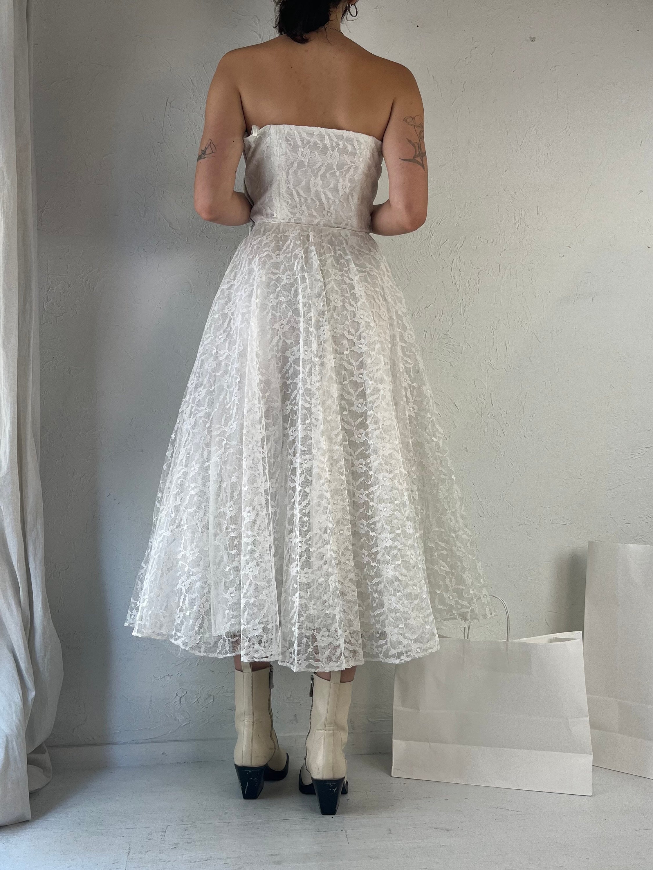 chinese dress ladies 1990s White Satin Strapless Dress  villa amour vintage