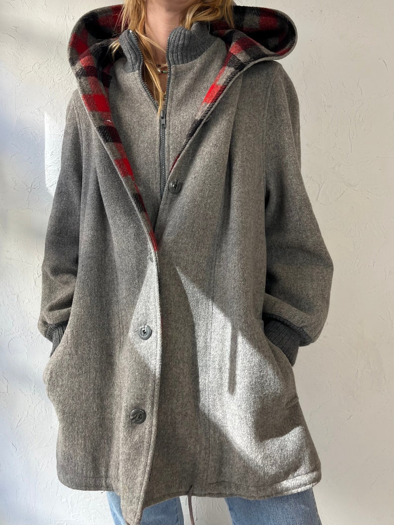 70s Gray Wool Nylon Winter Coat / Medium