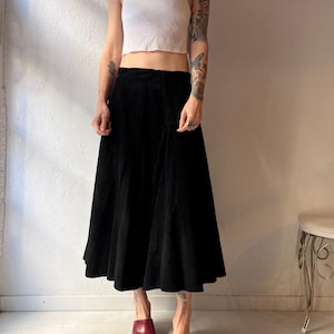 80s 'Maglia' Black Suede Leather Midi Skirt / Medium