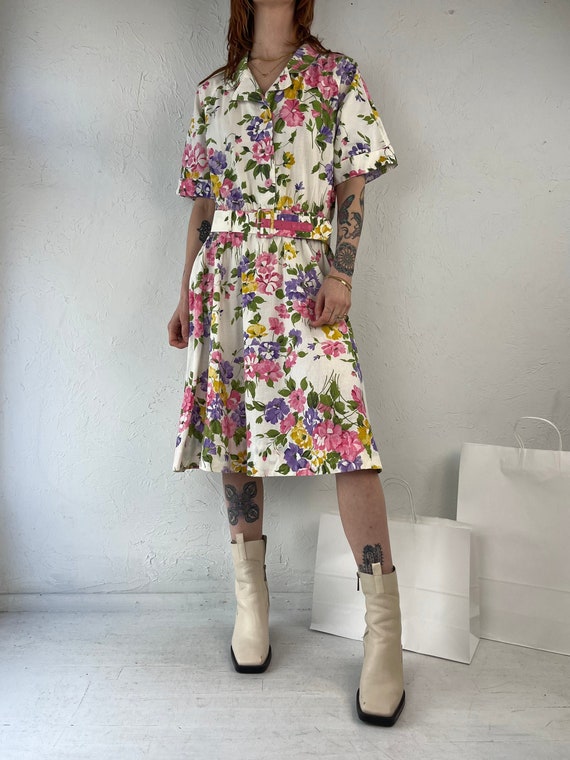cream floral shirt dress Womens Love & Roses Cream Floral Tie Waist Shirt Midi Dress US 8