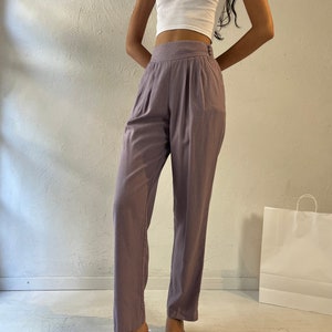 90s &#39;Chaus&#39; Purple Raw Silk Trousers / Small