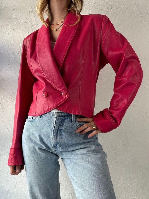 80s 'Neto' Pink Leather Jacket / Small - image 1