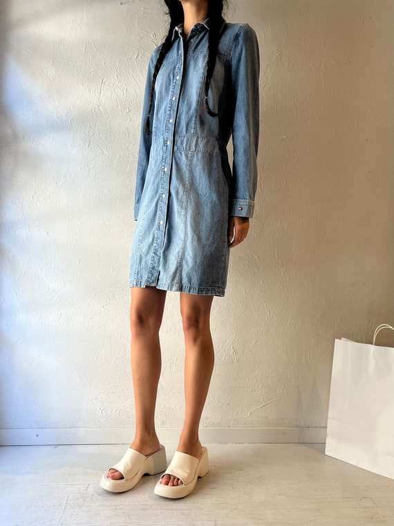 white christmas dresses Tommy Hilfiger Womens Gathered Waist Denim Dress, Medium Blue main image 1