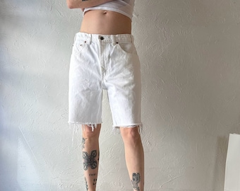 90s 'Levis' White Denim Cut Off Shorts / 32