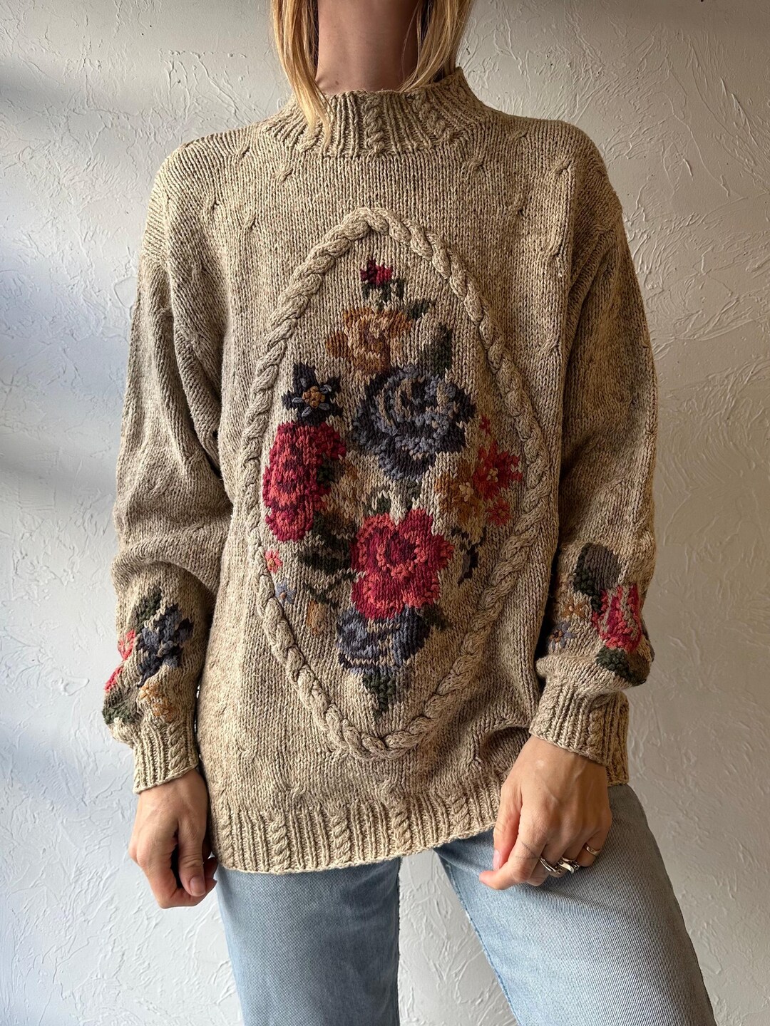 Vintage 3D Flower Oversized Chunky Yarn Winter Crochet Knit