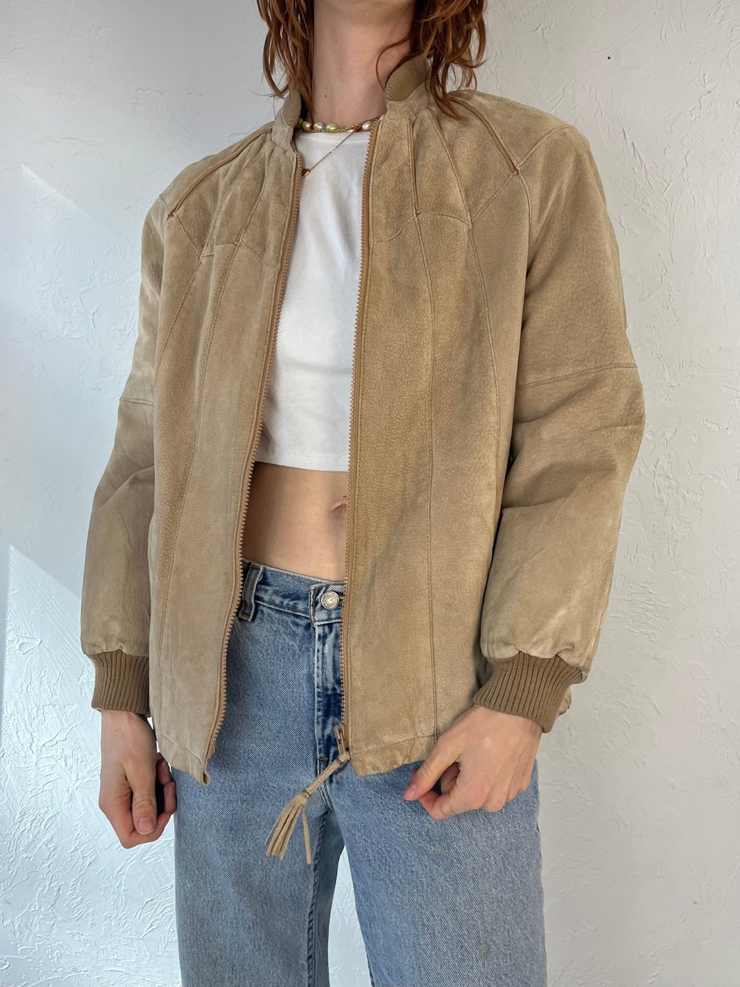 80s 'karizma' Beige Suede Leather Jacket / Medium - Etsy